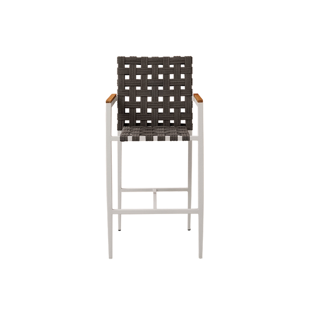 Geflochtener Outdoor-Metallstuhl, Barhocker mit Rückenlehne