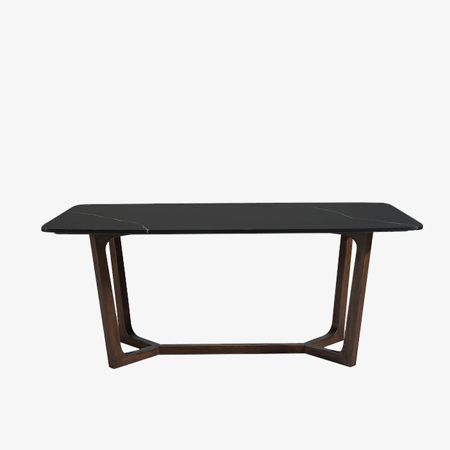 Moderner schwarzer rechteckiger Esstisch mit Marmorplatte 
