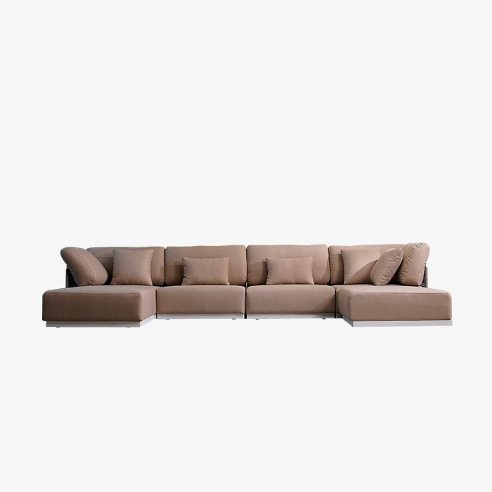 Modernes L-förmiges 4- bis 5-Sitzer-Sofaset für den Außenbereich aus Rattan mit Ottomane