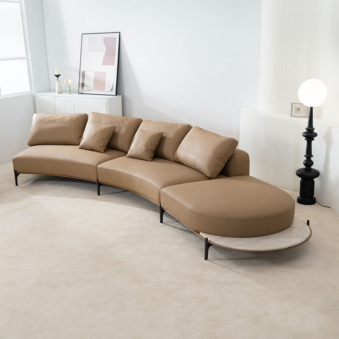 Modernes italienisches braunes, gebogenes, armloses Polstersofa aus Sattelleder