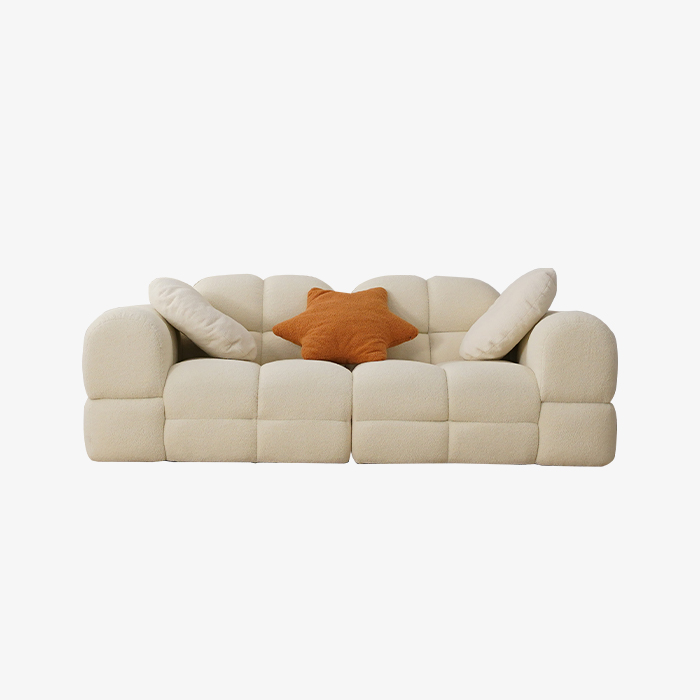 Modernes Dreisitzer-Sofaset aus weißem Sherpa-Stoff im Marshmallow-Design 