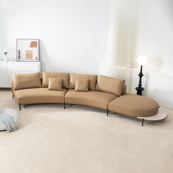 Modernes italienisches braunes, gebogenes, armloses Polstersofa aus Sattelleder