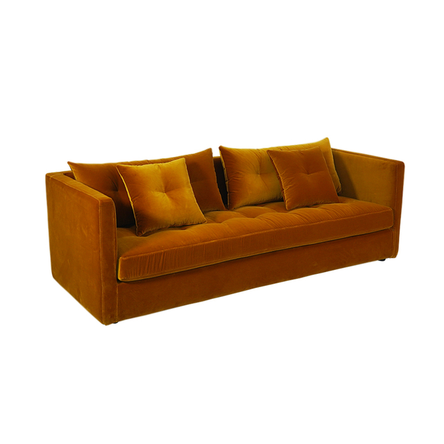 Modernes 3-Sitzer-Sofa aus orangefarbenem Samt für Wohnzimmermöbel