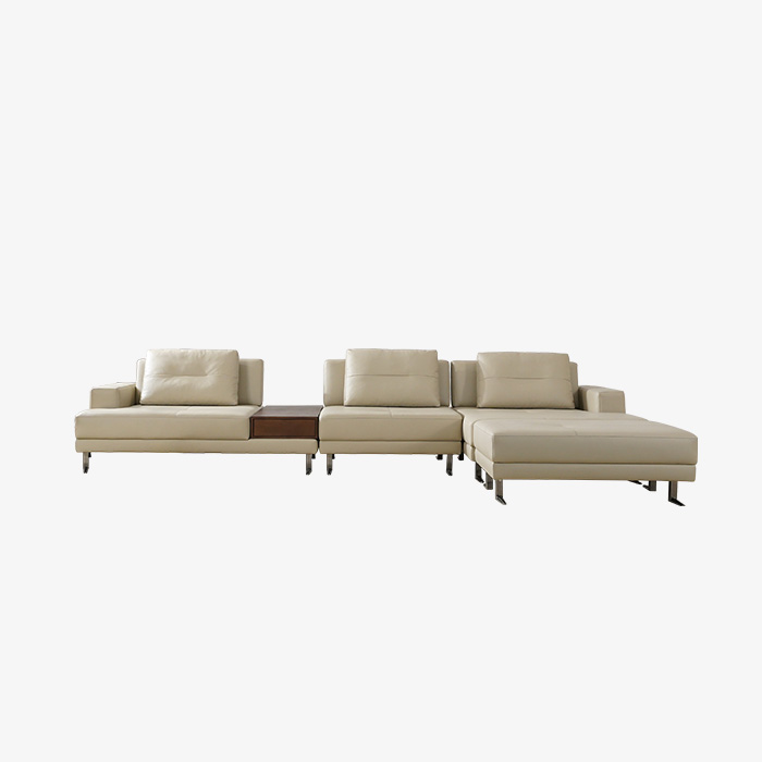 Luxuriöses L-förmiges, modulares Ledersofa mit Chaiselongue und Ottomane für das Wohnzimmer