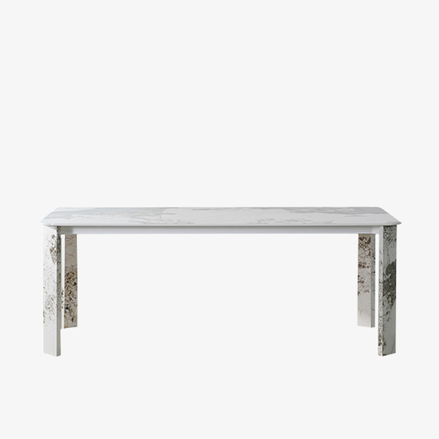 Rechteckiger Esstisch mit weißer Steinplatte für den Außenbereich 