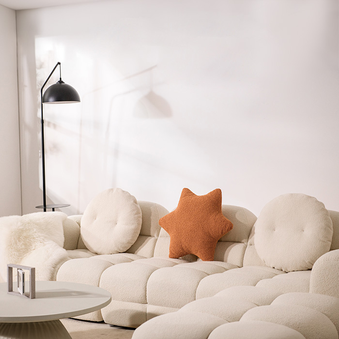 Modernes Dreisitzer-Sofaset aus weißem Sherpa-Stoff im Marshmallow-Design 