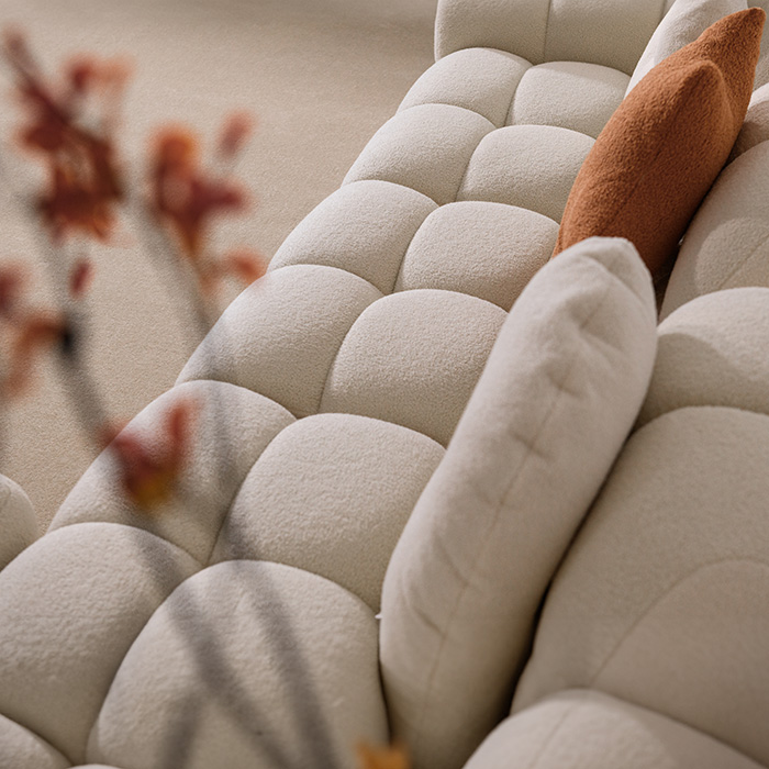 Modernes Dreisitzer-Sofaset aus weißem Sherpa-Stoff im Marshmallow-Design 