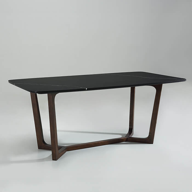 Moderner schwarzer rechteckiger Esstisch mit Marmorplatte 