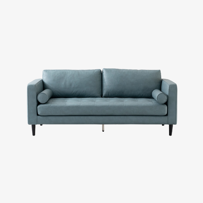 Blaues modernes 2-Sitzer-Ledersofa mit Kissen für das Wohnzimmer