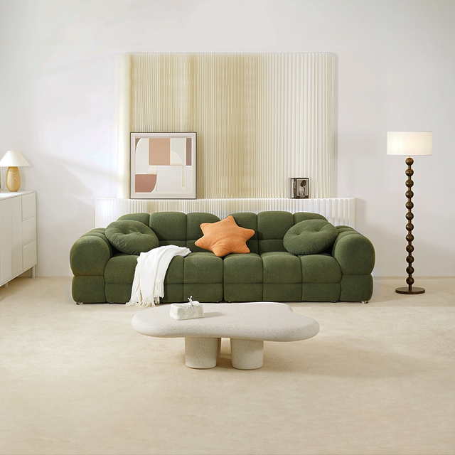 Modernes grünes Lazy Sofa aus Sherpa-Stoff, Dreisitzer-Marshmallow-Sofa mit Kissen für das Wohnzimmer
