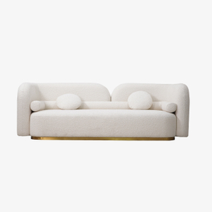 Modernes, weißes, gebogenes Dreisitzer-Polstersofa mit Boucle-Motiv 