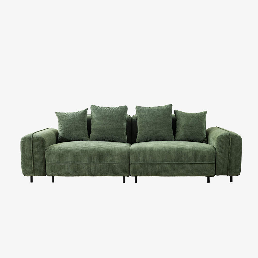 Minimalistisches grünes kleines Zweisitzer-Samtsofa und Loveseat 