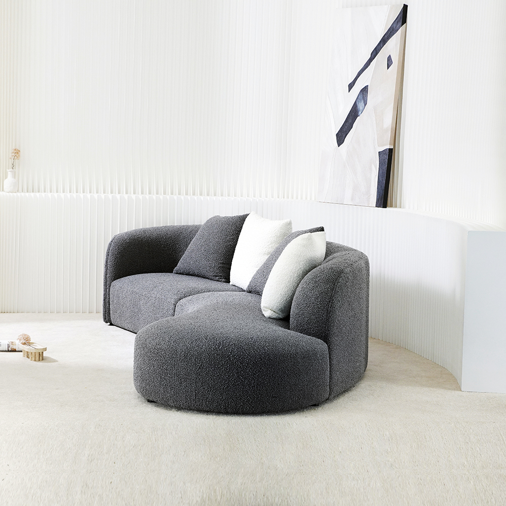 Modernes, geschwungenes Sofa für das Wohnzimmer, weißer Samt, Bouclé-Stoff, kreativ geschwungenes Sofa-Set für Haus, Schönheitssalon, Wohnung