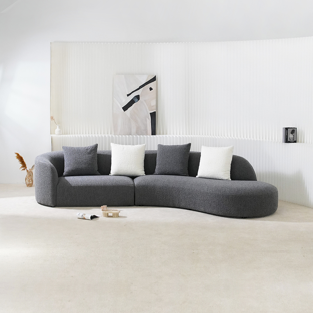 Modernes, geschwungenes Sofa für das Wohnzimmer, weißer Samt, Bouclé-Stoff, kreativ geschwungenes Sofa-Set für Haus, Schönheitssalon, Wohnung