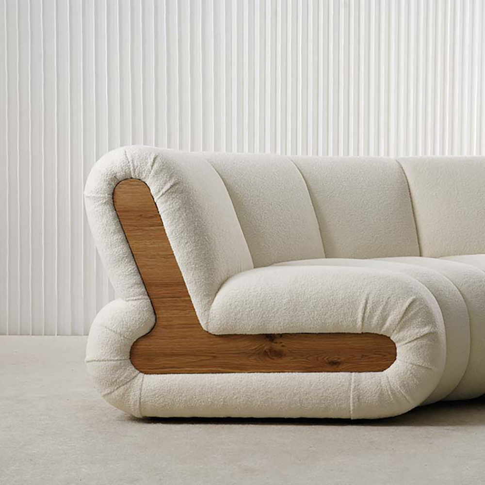 Minimalistisches, gebogenes, modulares Schnittsofa, sechssitziges, gepolstertes langes Sofa für das Wohnzimmer