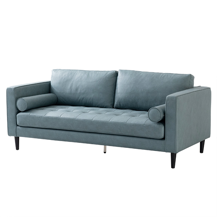 Blaues modernes 2-Sitzer-Ledersofa mit Kissen für das Wohnzimmer