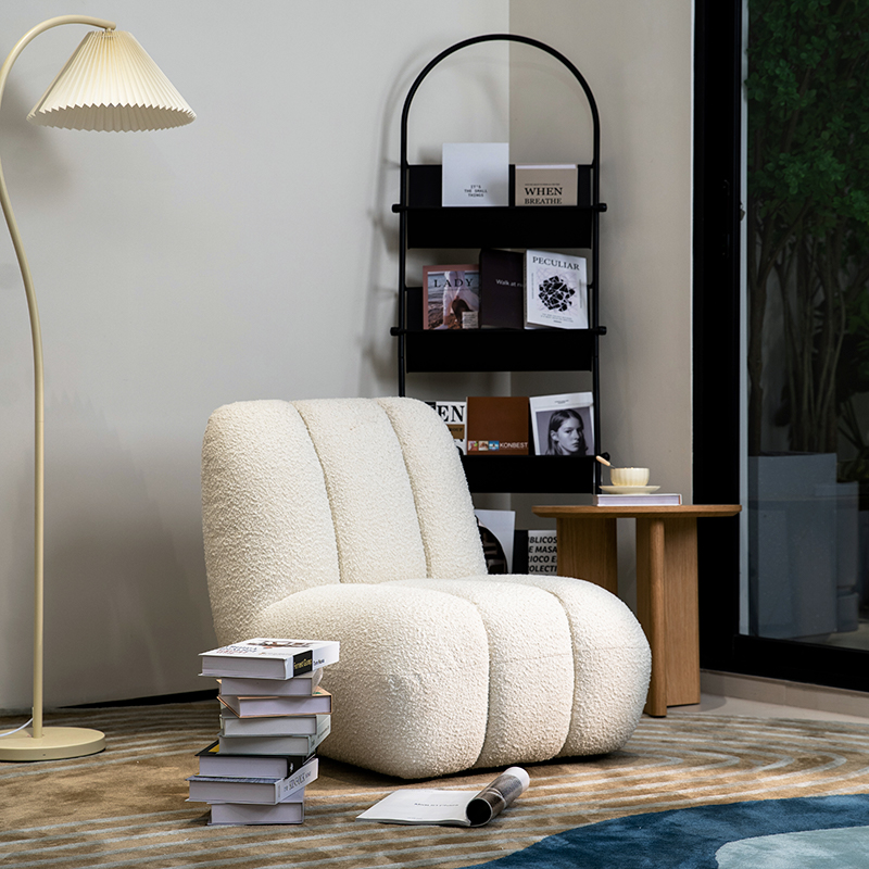 Minimalistischer Bouclé-Boden-Einzelsofa-Loungesessel