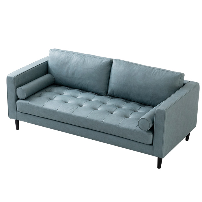 Blaues modernes 2-Sitzer-Ledersofa mit Kissen für das Wohnzimmer