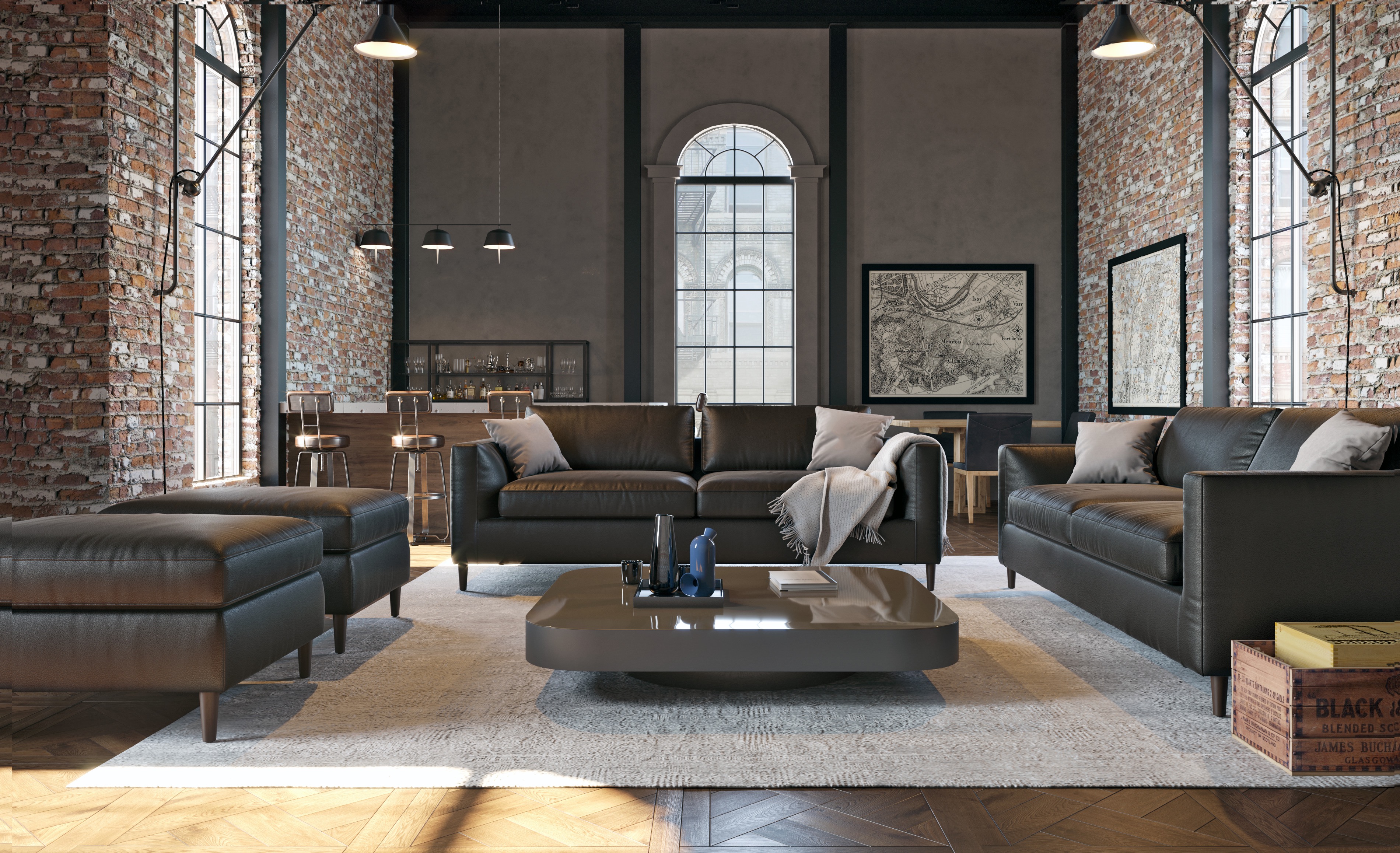 Sofagarnitur aus Leder im skandinavischen Designstil